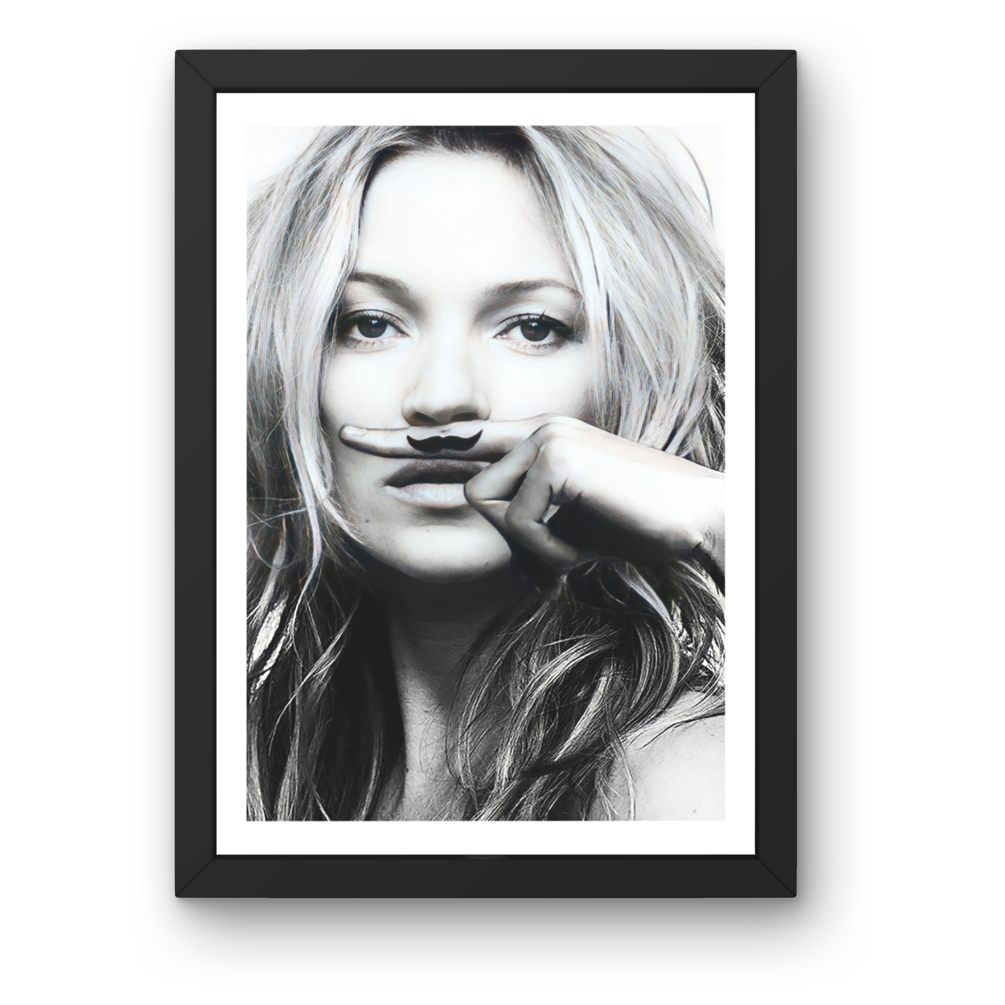 Kate Moss Moustache Framed Print